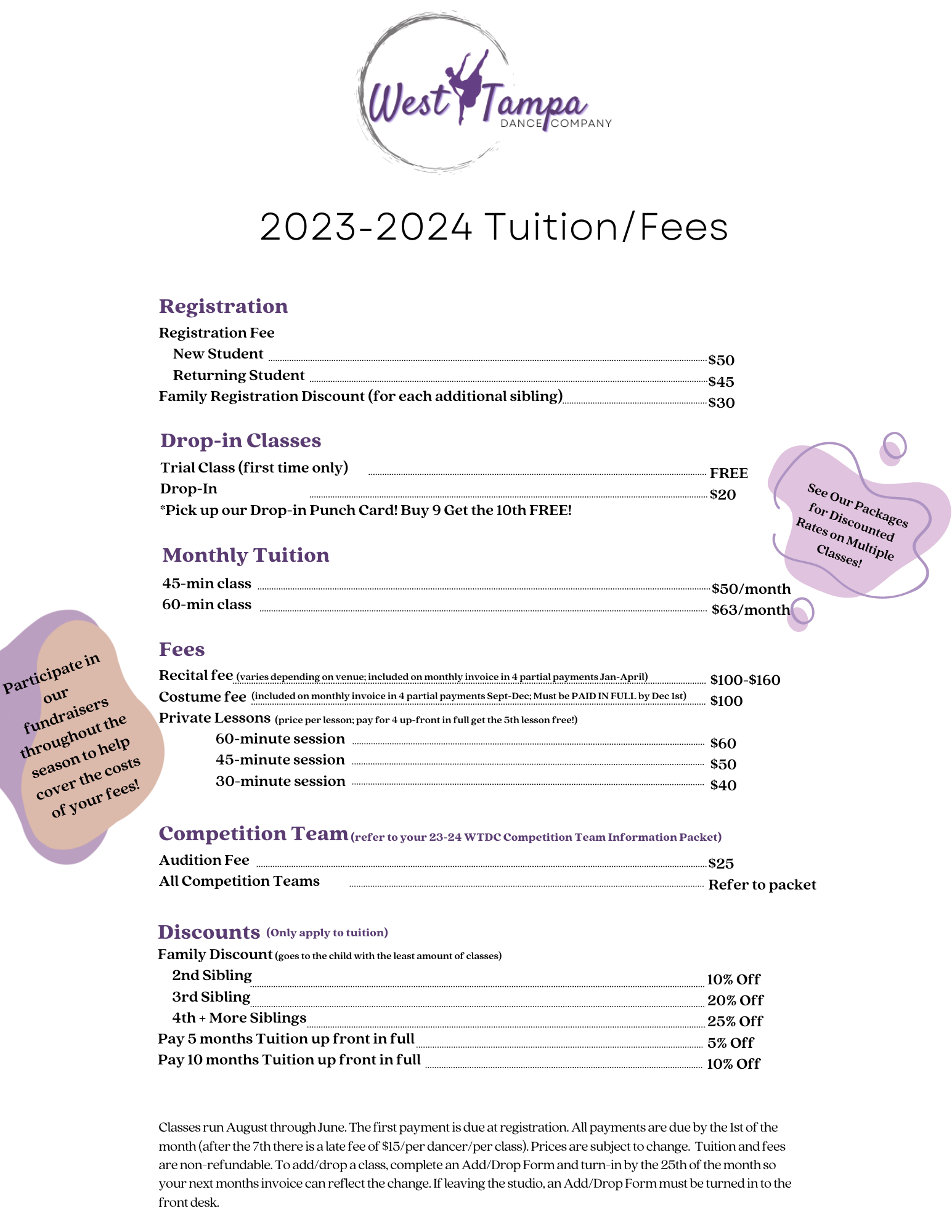 2023-2024 Fall and Spring Pricing